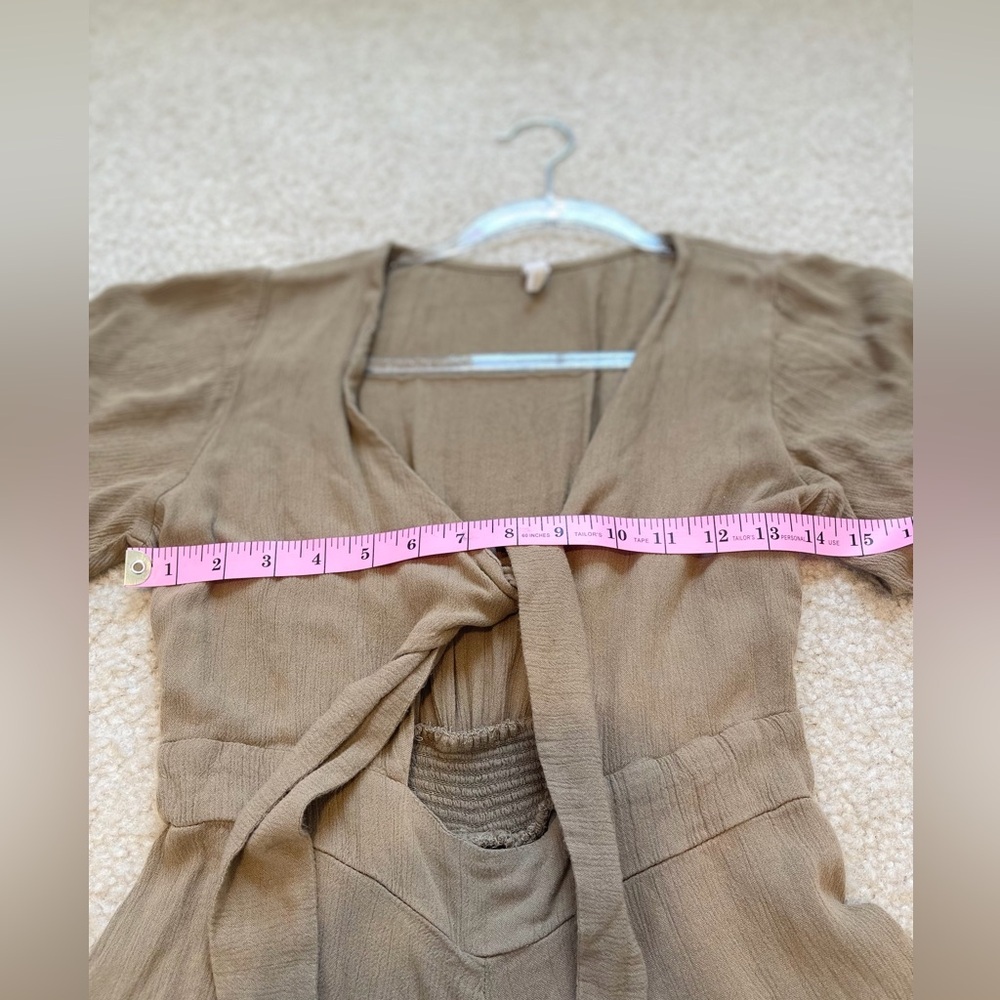 Khaki Tie Front Romper Boho Flutter Sleeve Festival Mini S - Picture 7 of 9